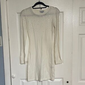 bebe Women's Shimmering White Long Sleeve Dress